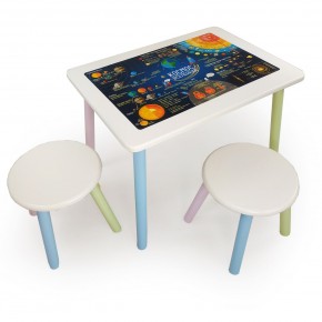Детский комплект стол и два табурета круглых с накладкой Космос  (Белый, Белый, Цветной) в Игриме - igrim.ok-mebel.com | фото