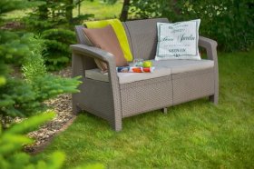 Диван пластиковый Корфу (Corfu love seat) капучино - песок в Игриме - igrim.ok-mebel.com | фото 2