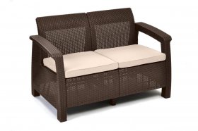 Диван пластиковый Корфу (Corfu love seat) коричневый - серо-бежевый* в Игриме - igrim.ok-mebel.com | фото