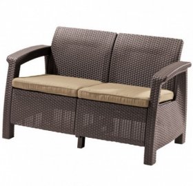 Диван пластиковый Корфу (Corfu love seat) коричневый - серо-бежевый* в Игриме - igrim.ok-mebel.com | фото 2