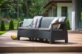 Диван пластиковый Корфу Макс (Corfu love seat max) графит в Игриме - igrim.ok-mebel.com | фото 3