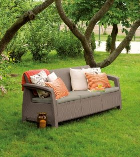 Диван пластиковый Корфу Макс (Corfu love seat max) капучино - песок в Игриме - igrim.ok-mebel.com | фото 2