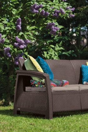 Диван пластиковый Корфу Макс (Corfu love seat max) коричневый в Игриме - igrim.ok-mebel.com | фото 2