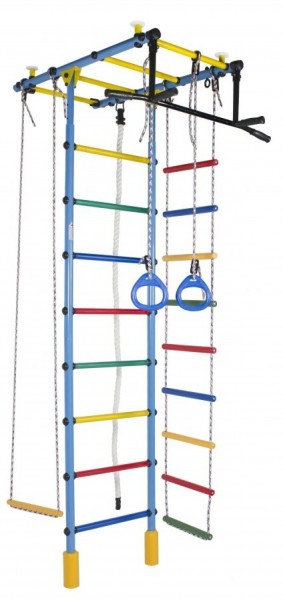 ДСК Атлант цв.голубой радуга: турник, кольца, канат, трапеция, веревочная лестница в Игриме - igrim.ok-mebel.com | фото
