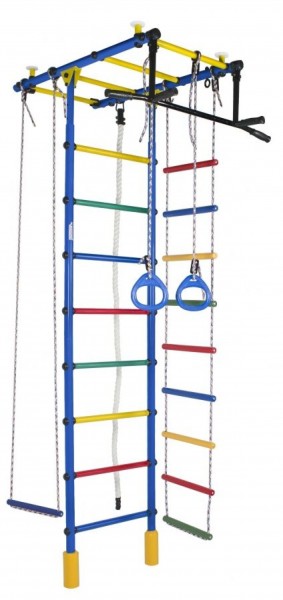 ДСК Атлант цв.синий радуга: турник, кольца, канат, трапеция, веревочная лестница в Игриме - igrim.ok-mebel.com | фото