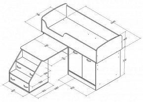 Кровать-чердак "Дюймовочка-2" Дуб молочный/орех в Игриме - igrim.ok-mebel.com | фото 3