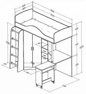 Кровать-чердак "Теремок-1" Дуб молочный/Голубой в Игриме - igrim.ok-mebel.com | фото 2