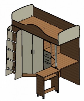 Кровать-чердак "Теремок-1" Дуб молочный/Голубой в Игриме - igrim.ok-mebel.com | фото 3