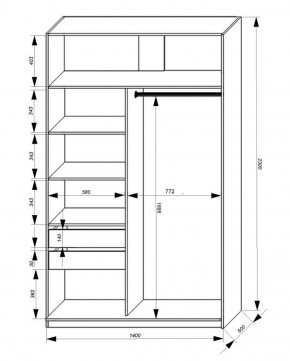 Шкаф-купе 1400 серии SOFT D1+D3+B2+PL1 (2 ящика+1штанга) профиль «Графит» в Игриме - igrim.ok-mebel.com | фото 3