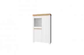 Шкаф с витриной 1V2D, TAURUS, цвет белый/дуб вотан в Игриме - igrim.ok-mebel.com | фото