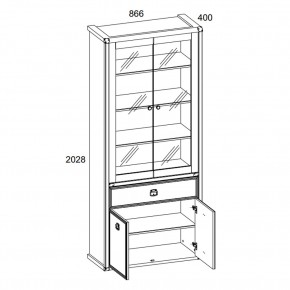 Шкаф с витриной 2V2D1S, MAGELLAN, цвет Сосна винтаж в Игриме - igrim.ok-mebel.com | фото 2