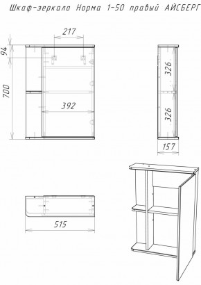 Шкаф-зеркало Норма 1-50 правый АЙСБЕРГ (DA1602HZ) в Игриме - igrim.ok-mebel.com | фото 8