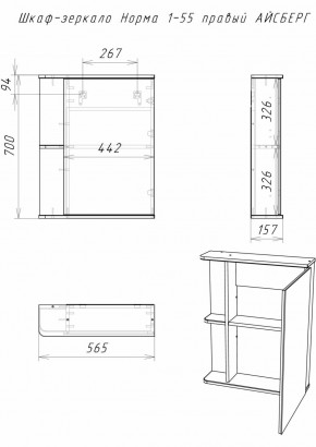 Шкаф-зеркало Норма 1-55 правый АЙСБЕРГ (DA1604HZ) в Игриме - igrim.ok-mebel.com | фото 9