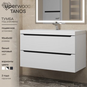 Тумба под раковину Uperwood Tanos 90 см, подвесная, белая/графит в Игриме - igrim.ok-mebel.com | фото 3